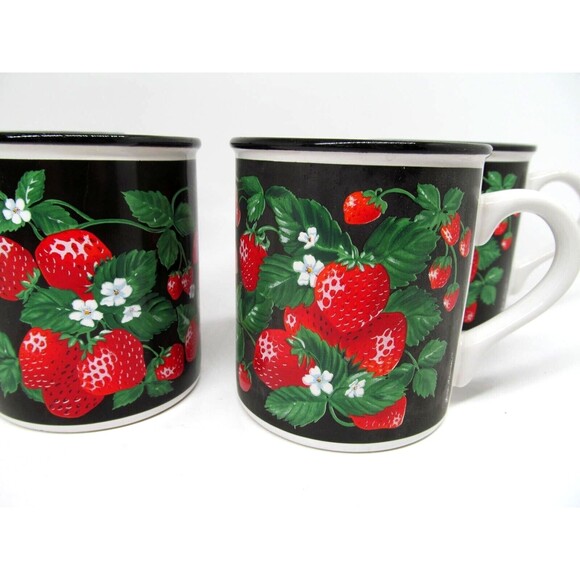 Strawberry Coffee Mugs Flowers Incorporated 3" Tall Set Of 4 - Picture 7 of 11